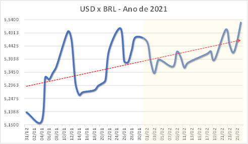 USD x BRL - Ano de 2021