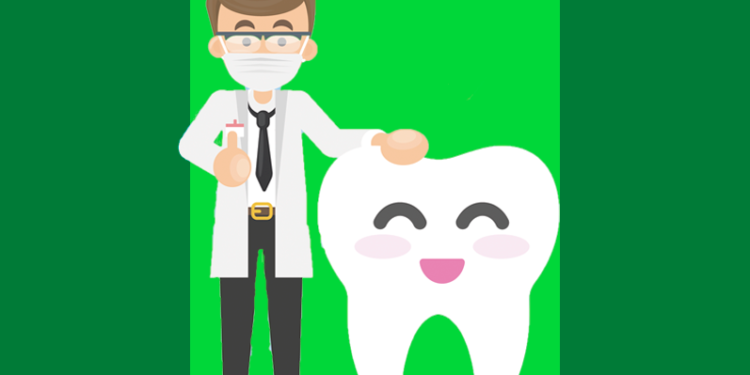 ilustração de dentista fazendo carinho em um dentinho sorrindo
