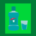 ilustração de um enxaguante bucal com um copo ao lado