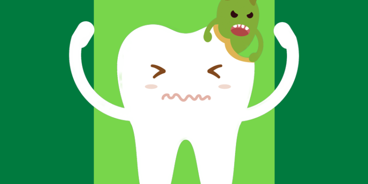 Ilustração de um pequeno monstro arrancando um pedaço de um dente