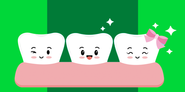 Ilustração com dentes felizes sem doenças na gengiva