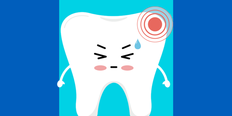 Ilustração de um dente com dor e um ponto vermelho