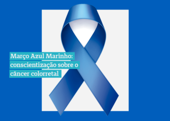 Fita azul representa a campanha março azul-marinho para conscientização do câncer colorretal