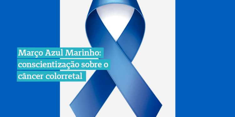 Fita azul representa a campanha março azul-marinho para conscientização do câncer colorretal