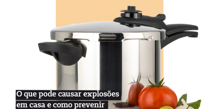 panela de pressão com algumas frutas ao lado, e o texto "o que pode causar explosões em casa e como prevenir"