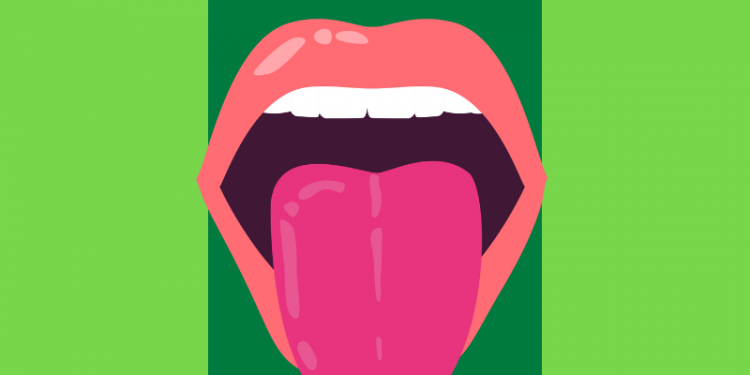 boca aberta mostrando a língua, ilustrando o conteúdo sobre dermatite labial